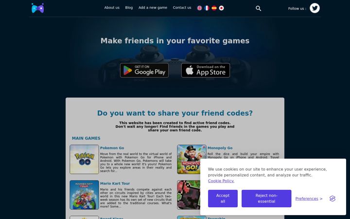 Screenshot of friend-code.com