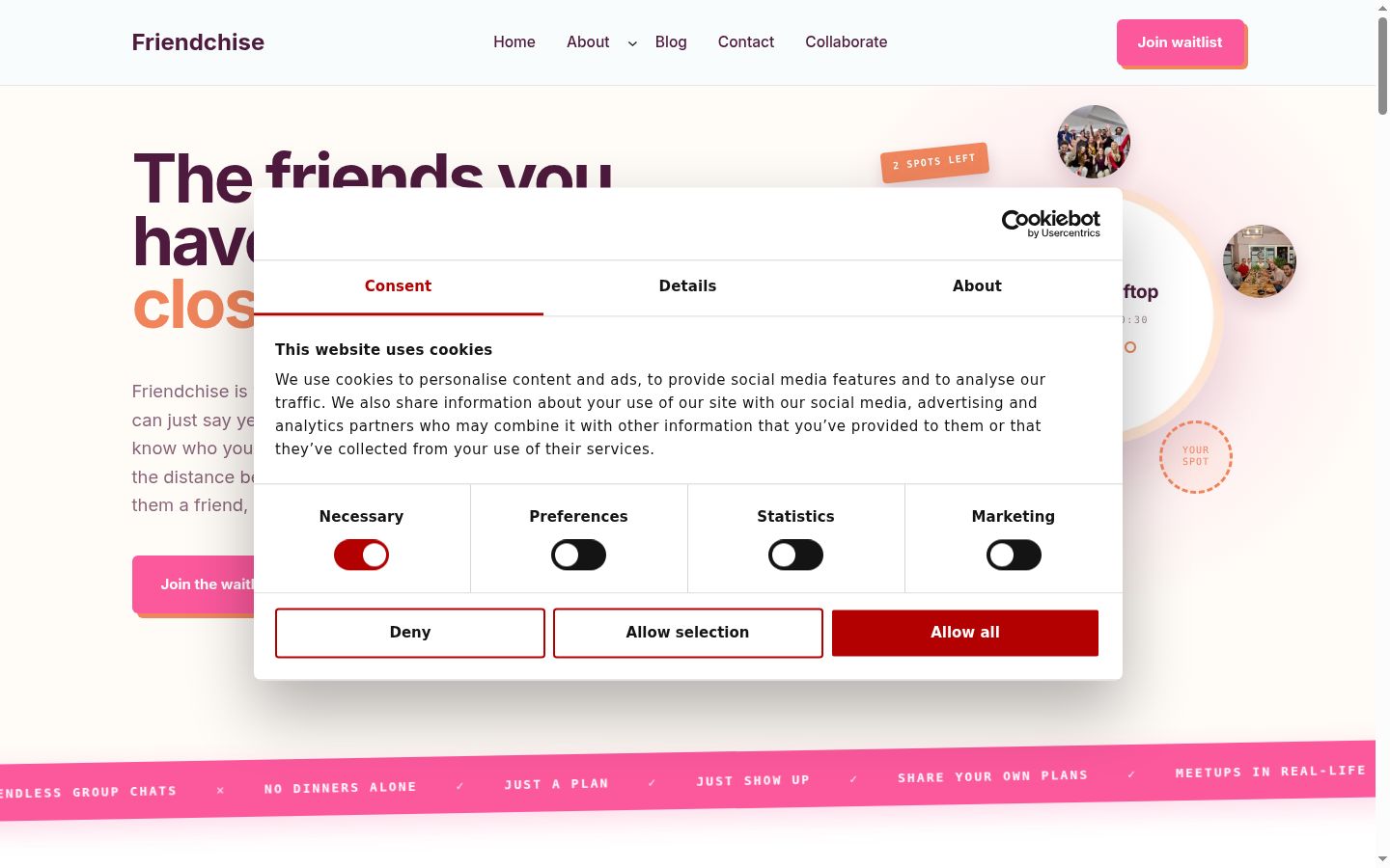 Screenshot tal-banner tal-kunsens muri qabel kwalunkwe interazzjoni