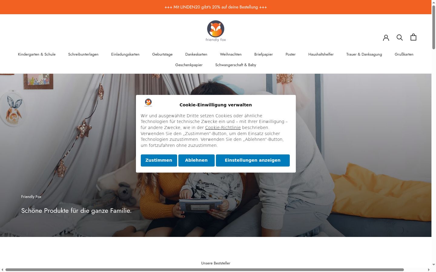 Screenshot of the consent banner shown before any interaction