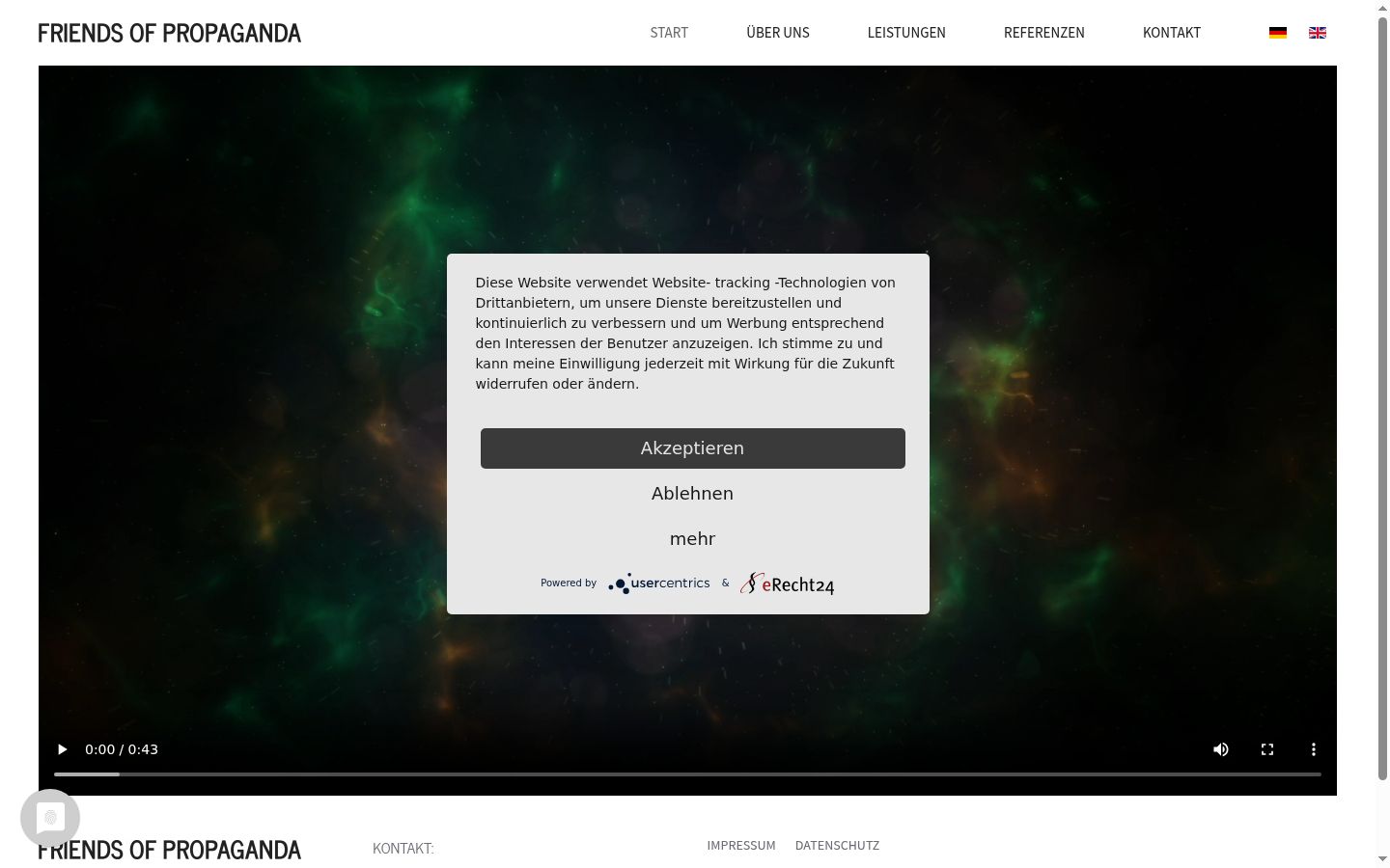 Screenshot del banner di consenso mostrato prima di qualsiasi interazione