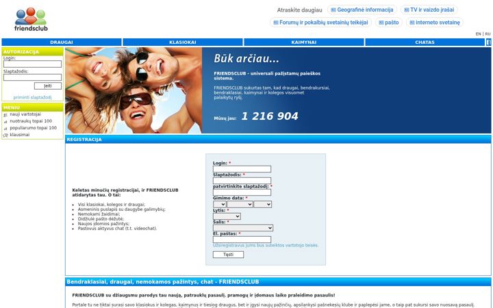 Snímek obrazovky friendsclub.lt