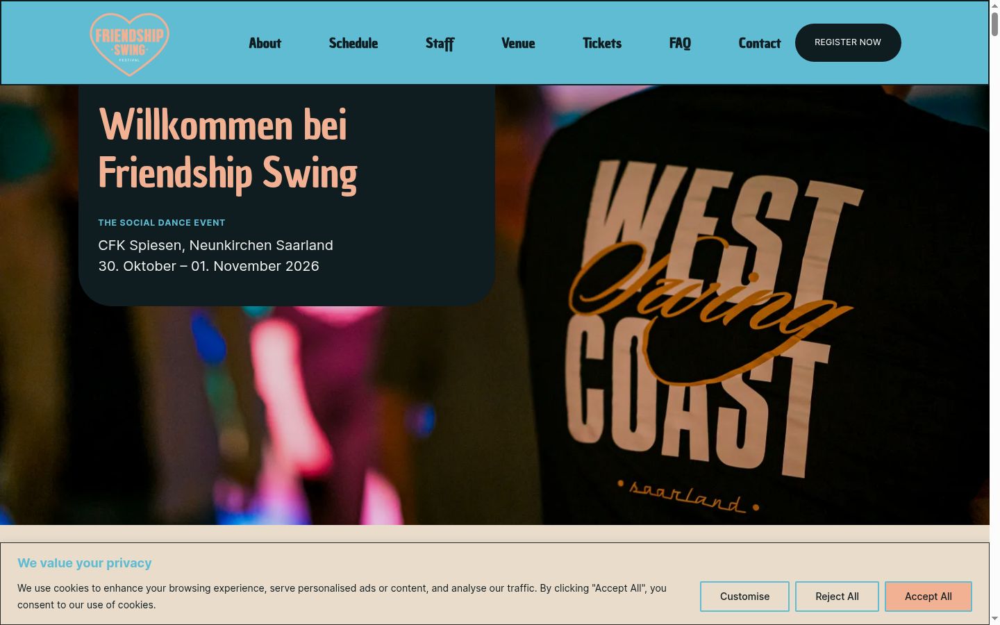 Captura de ecrã do banner de consentimento apresentado antes de qualquer interação