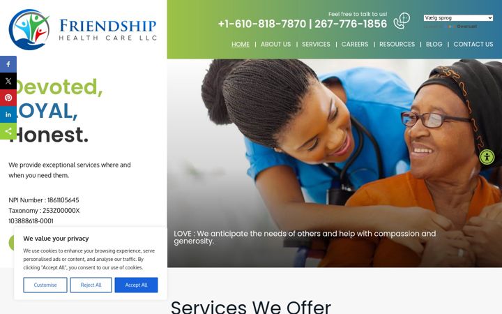 Screenshot of friendshiphcllc.com