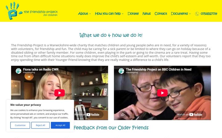 Screenshot of friendshipproject.co.uk