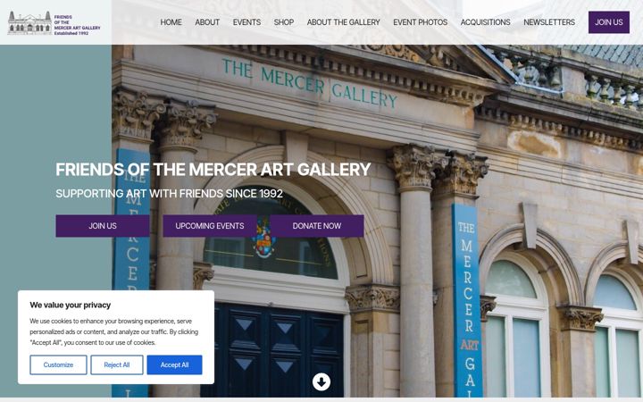 Screenshot of friendsofthemercerartgallery.co.uk