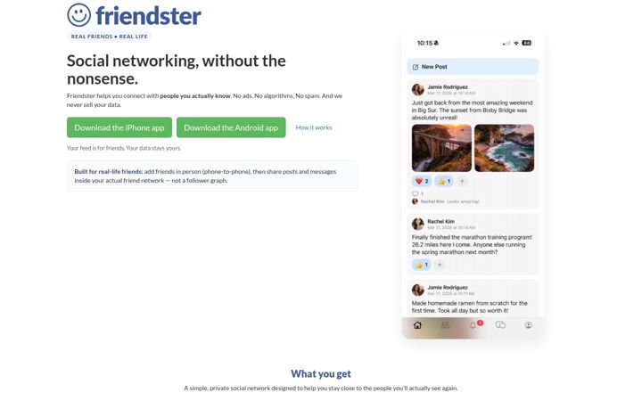 Kuvakaappaus sivustosta friendster.com