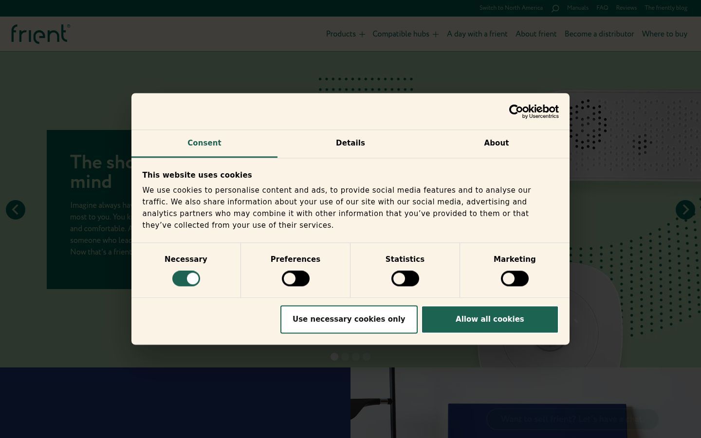 Captura de ecrã do banner de consentimento apresentado antes de qualquer interação