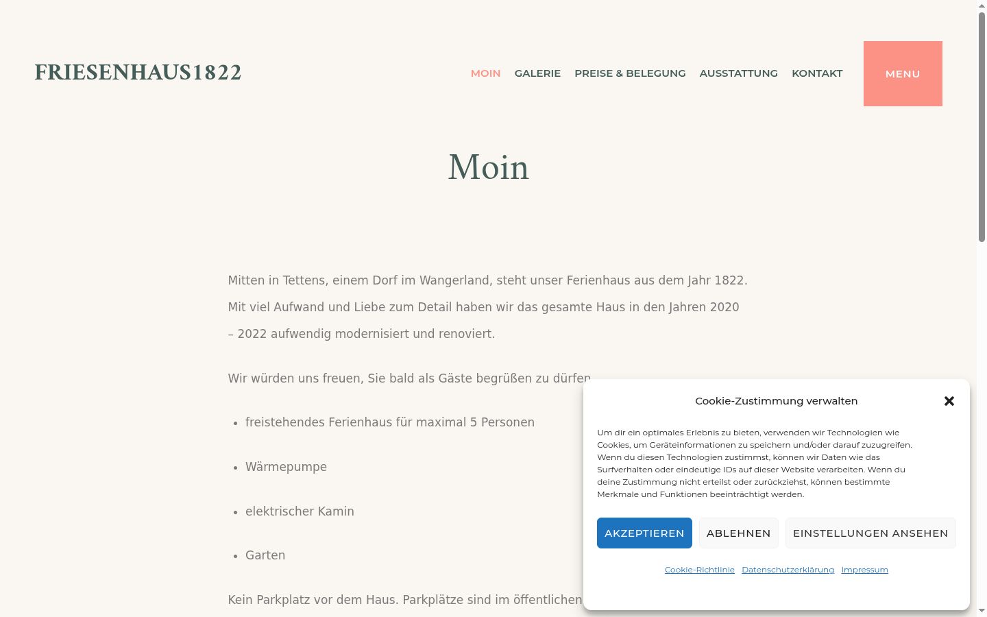 Screenshot des Einwilligungsbanners vor jeglicher Interaktion