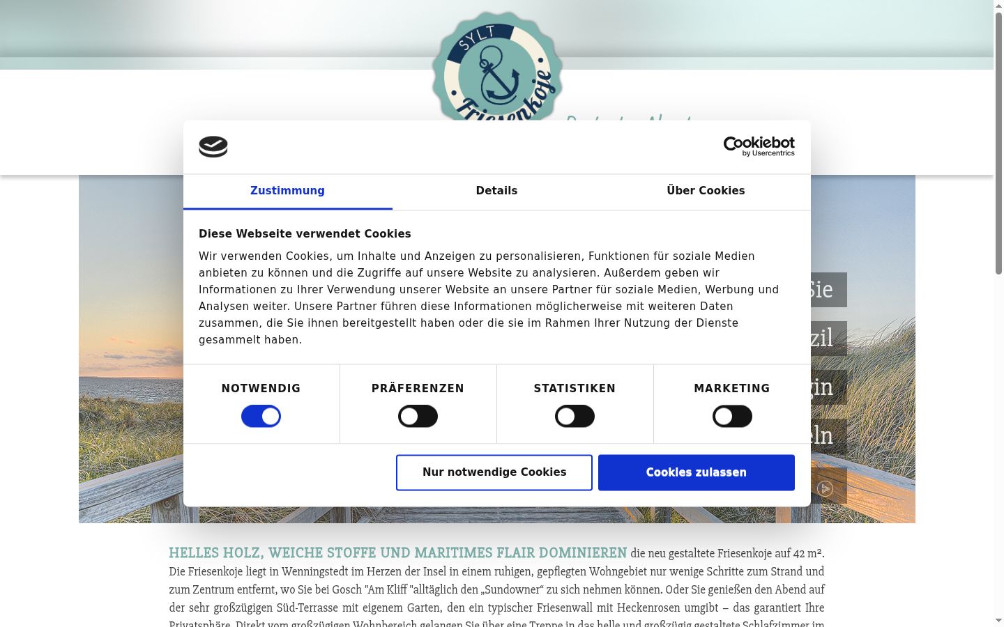 Screenshot des Einwilligungsbanners vor jeglicher Interaktion