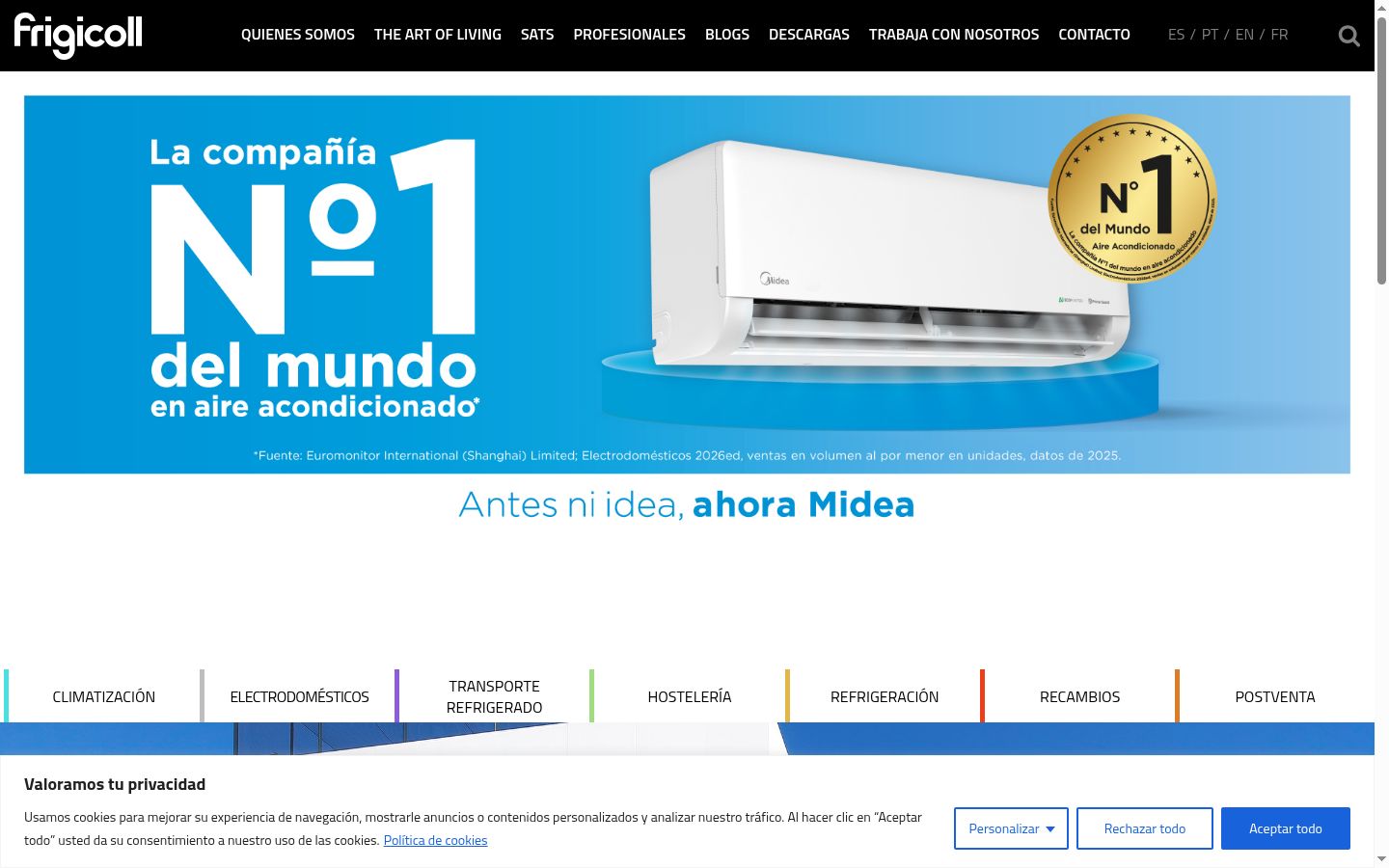 Captura de ecrã do banner de consentimento apresentado antes de qualquer interação