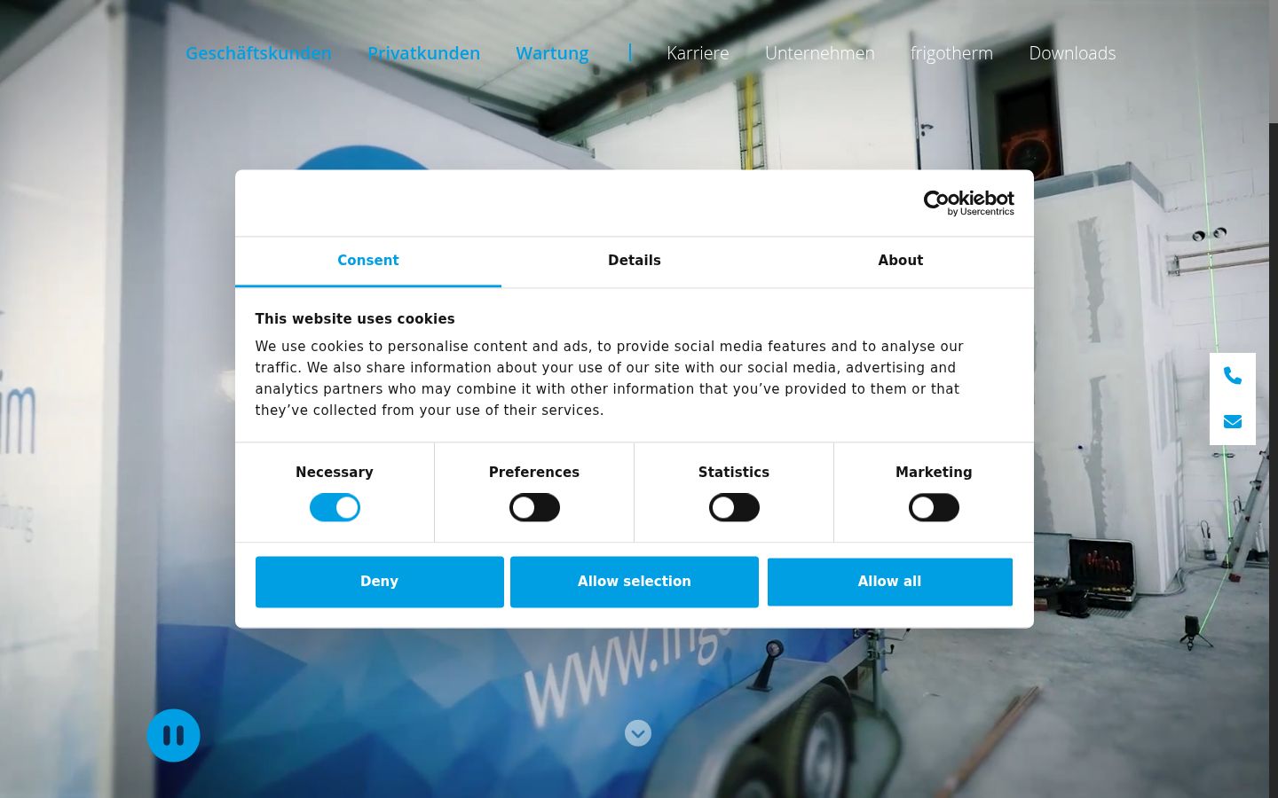 Screenshot of the consent banner shown before any interaction