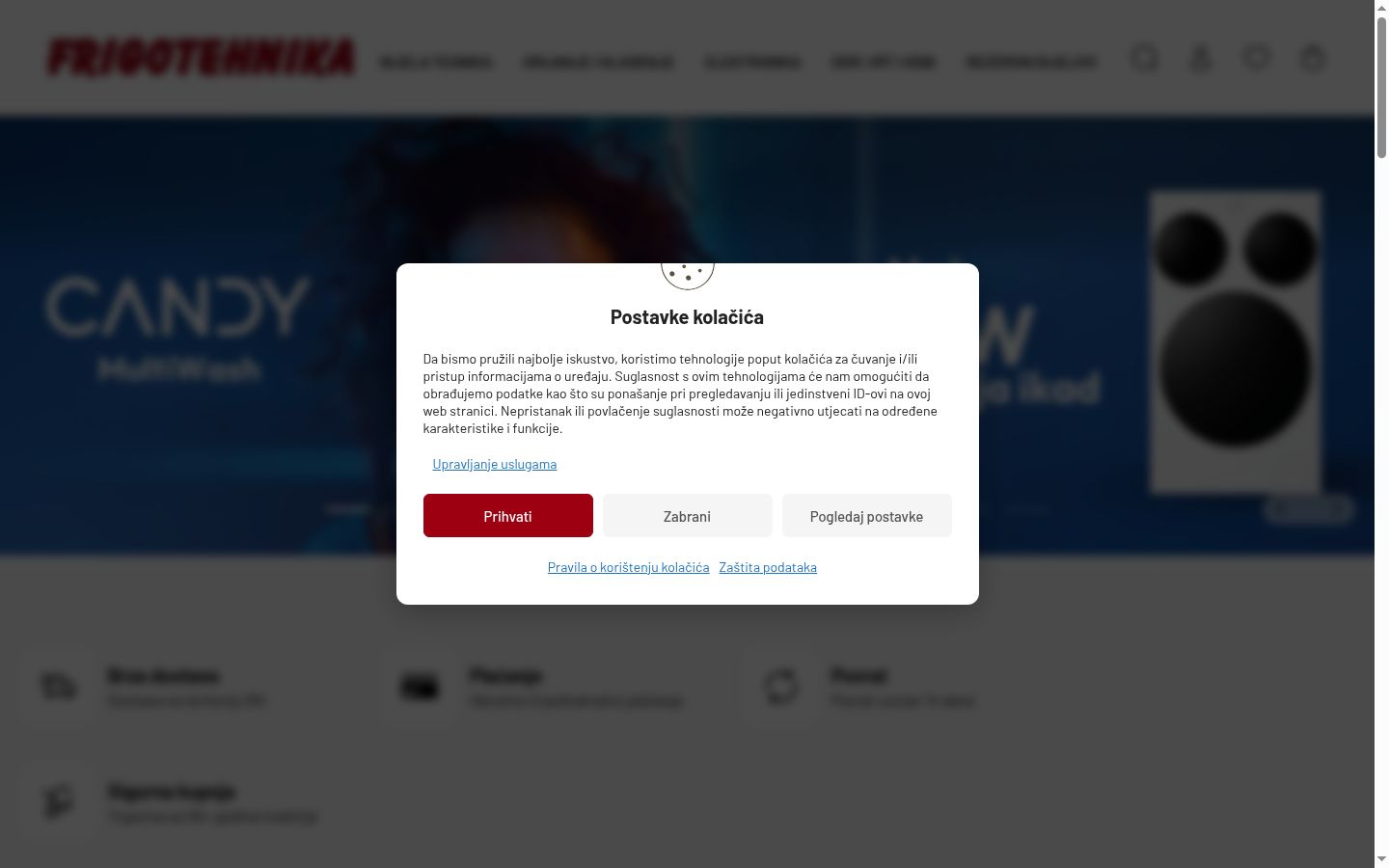 Snimka zaslona bannera za privolu prikazanog prije bilo kakve interakcije