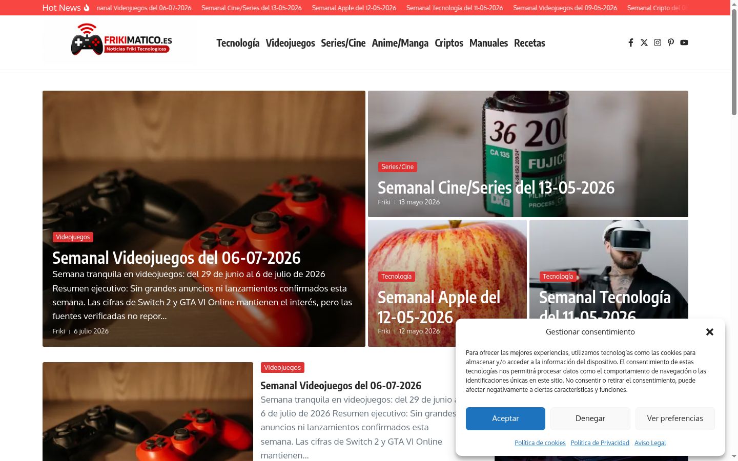Screenshot del banner di consenso mostrato prima di qualsiasi interazione
