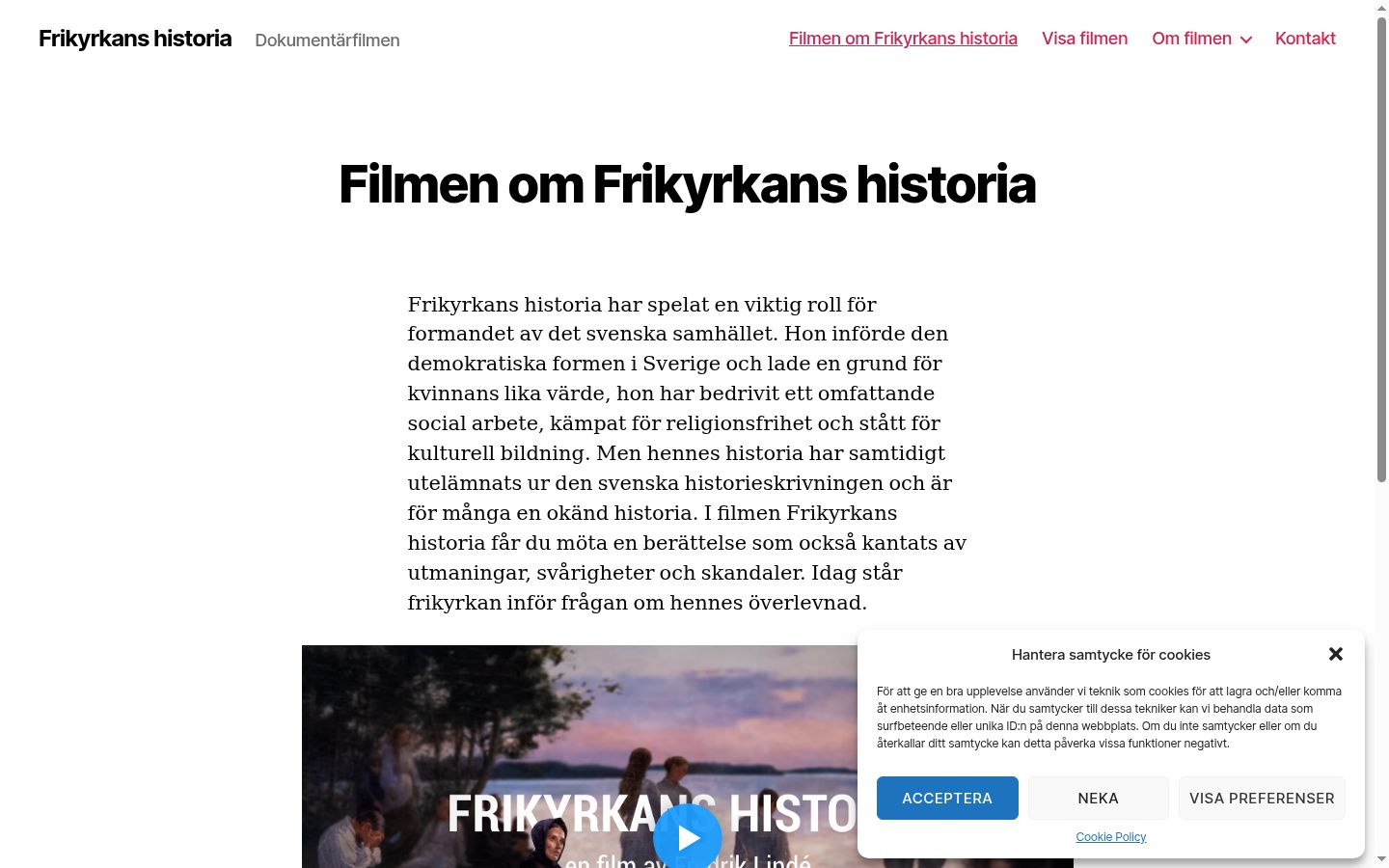 Skärmbild av samtyckesbannern som visades före någon interaktion
