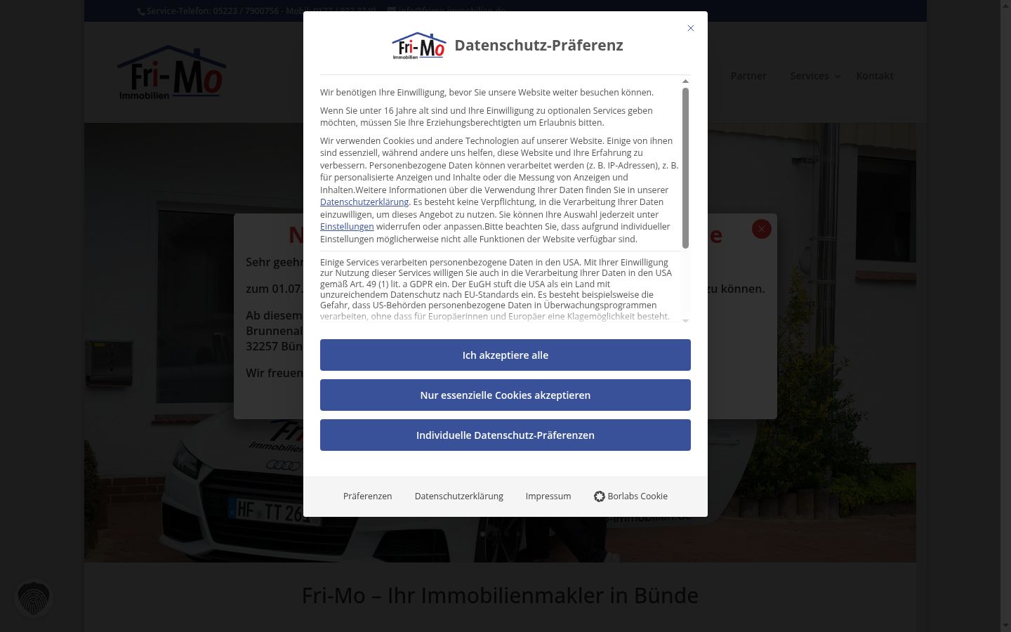 Screenshot of the consent banner shown before any interaction
