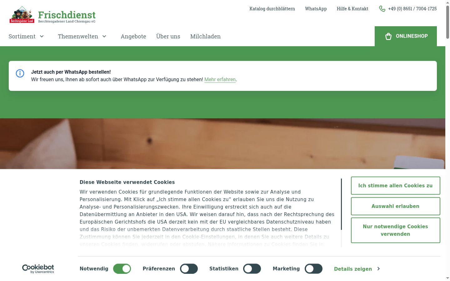 Screenshot of the consent banner shown before any interaction