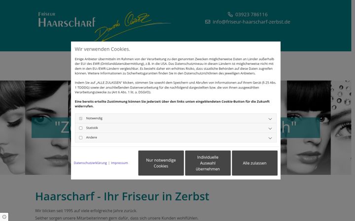 Snímek obrazovky friseur-haarscharf-zerbst.de