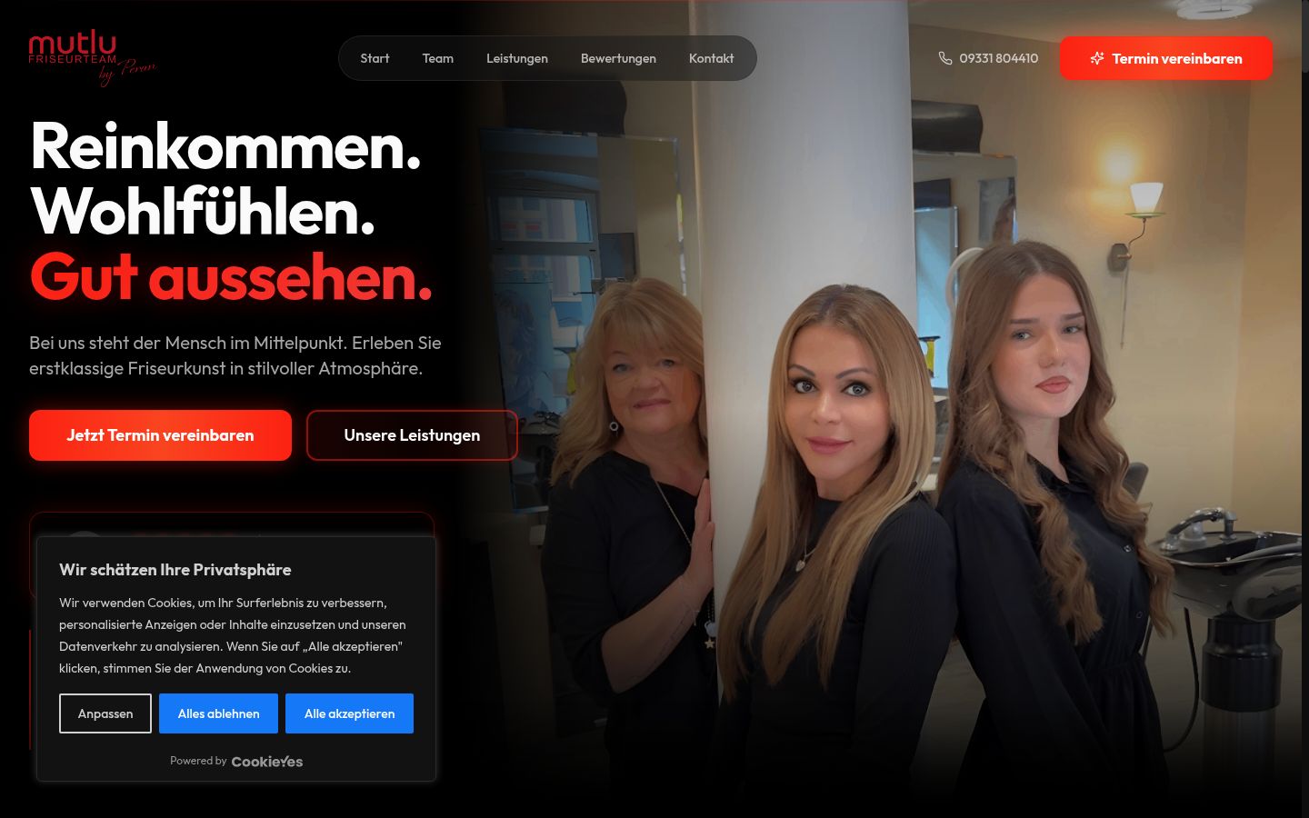 Skärmbild av samtyckesbannern som visades före någon interaktion
