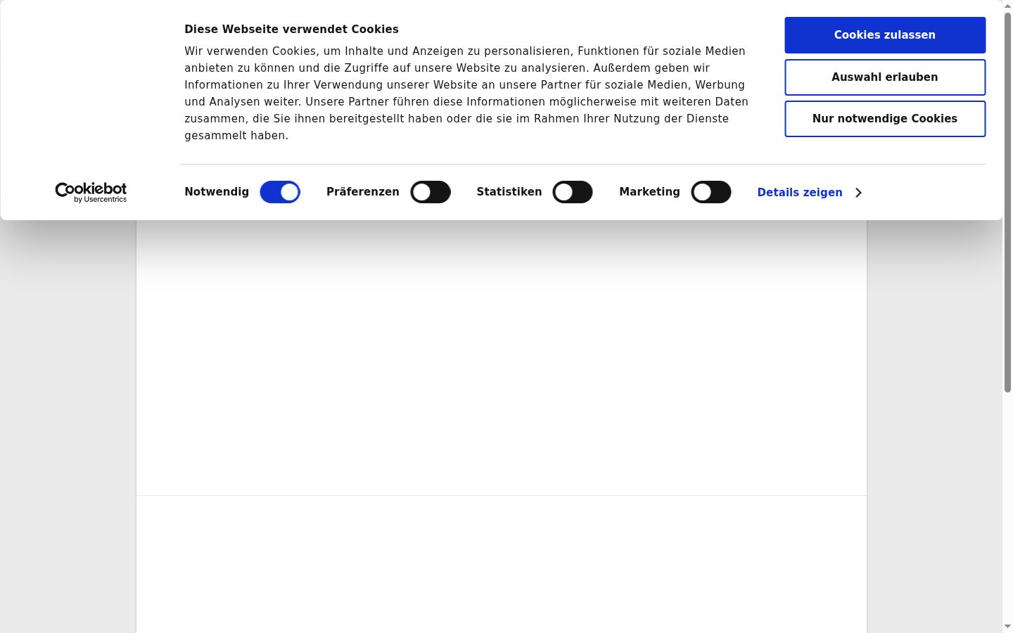 Screenshot del banner di consenso mostrato prima di qualsiasi interazione