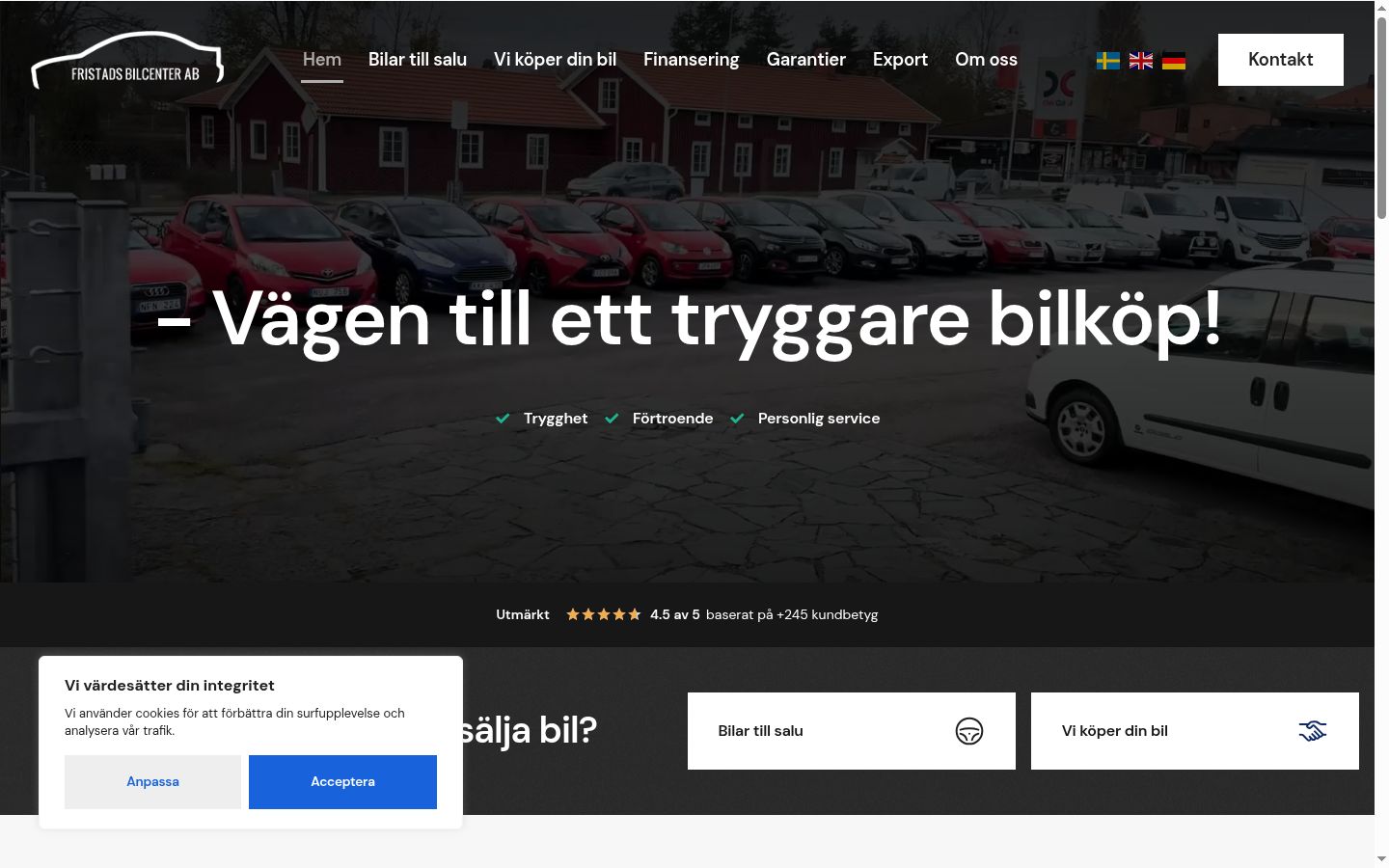 Skärmbild av samtyckesbannern som visades före någon interaktion