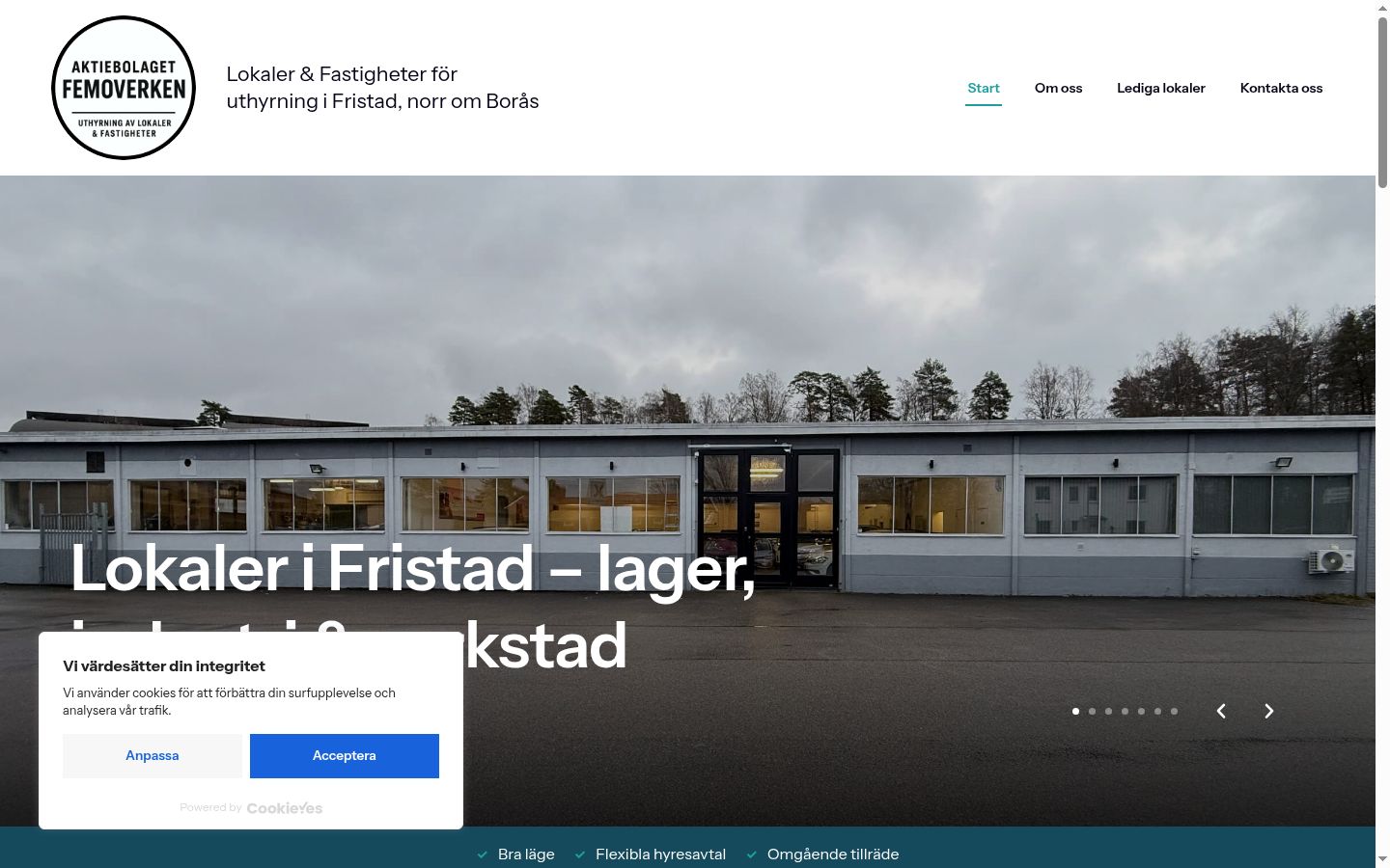 Skärmbild av samtyckesbannern som visades före någon interaktion