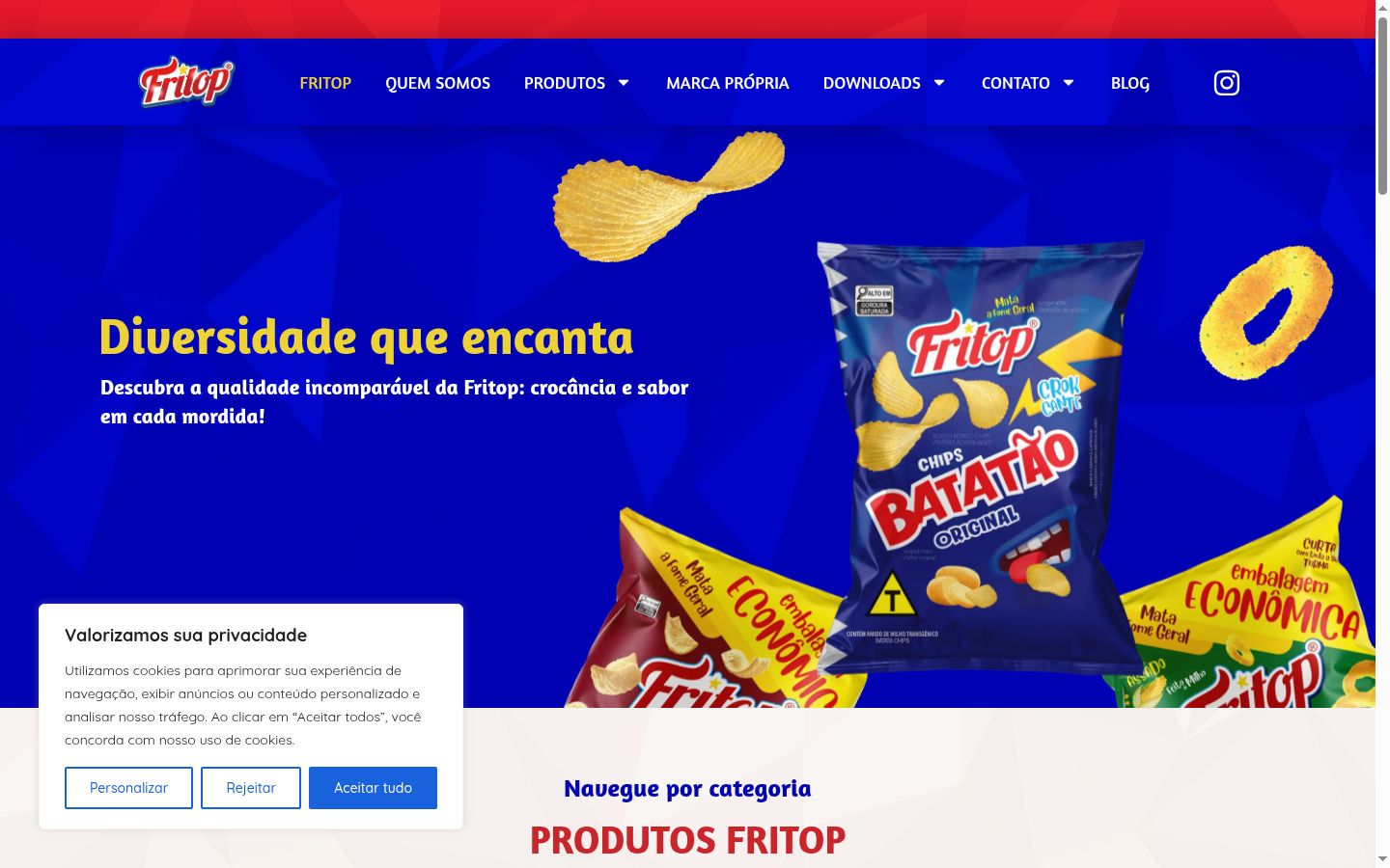 Captura de ecrã do banner de consentimento apresentado antes de qualquer interação