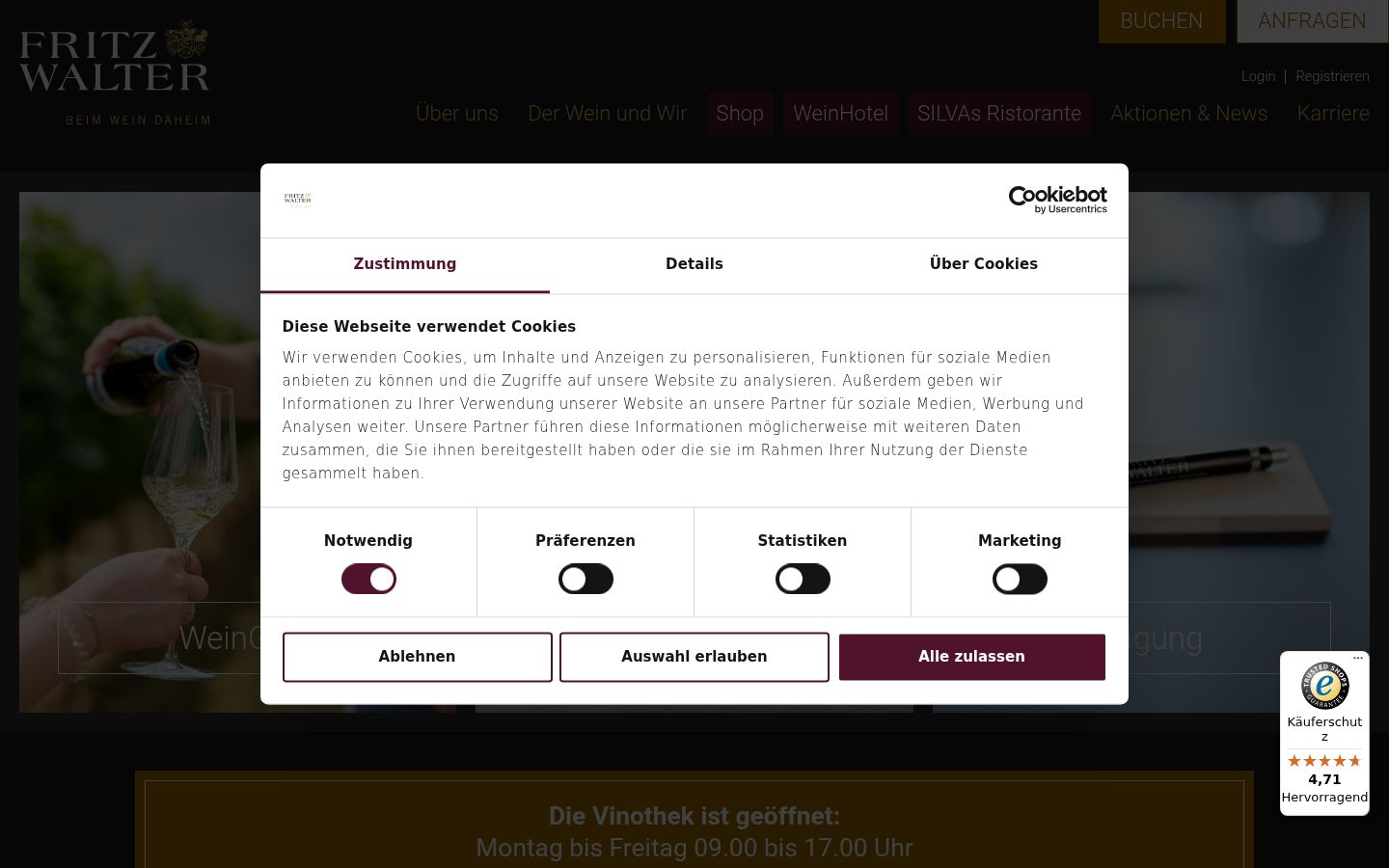 Screenshot del banner di consenso mostrato prima di qualsiasi interazione