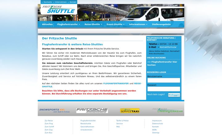 Snímek obrazovky fritzsche-shuttle.de