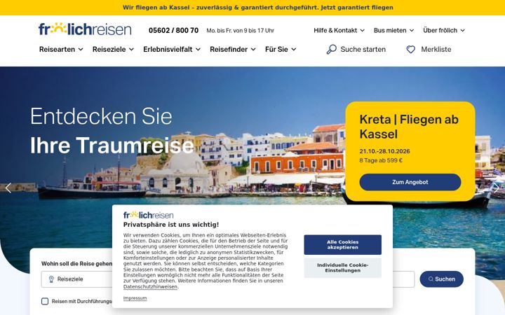 Screenshot of froelichreisen.de