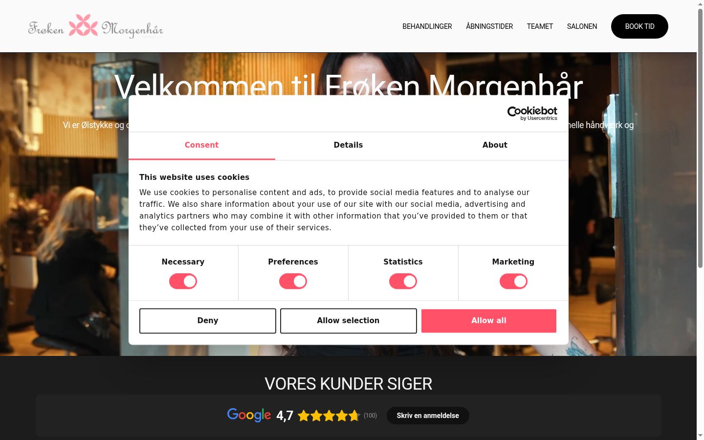 Screenshot des Einwilligungsbanners vor jeglicher Interaktion