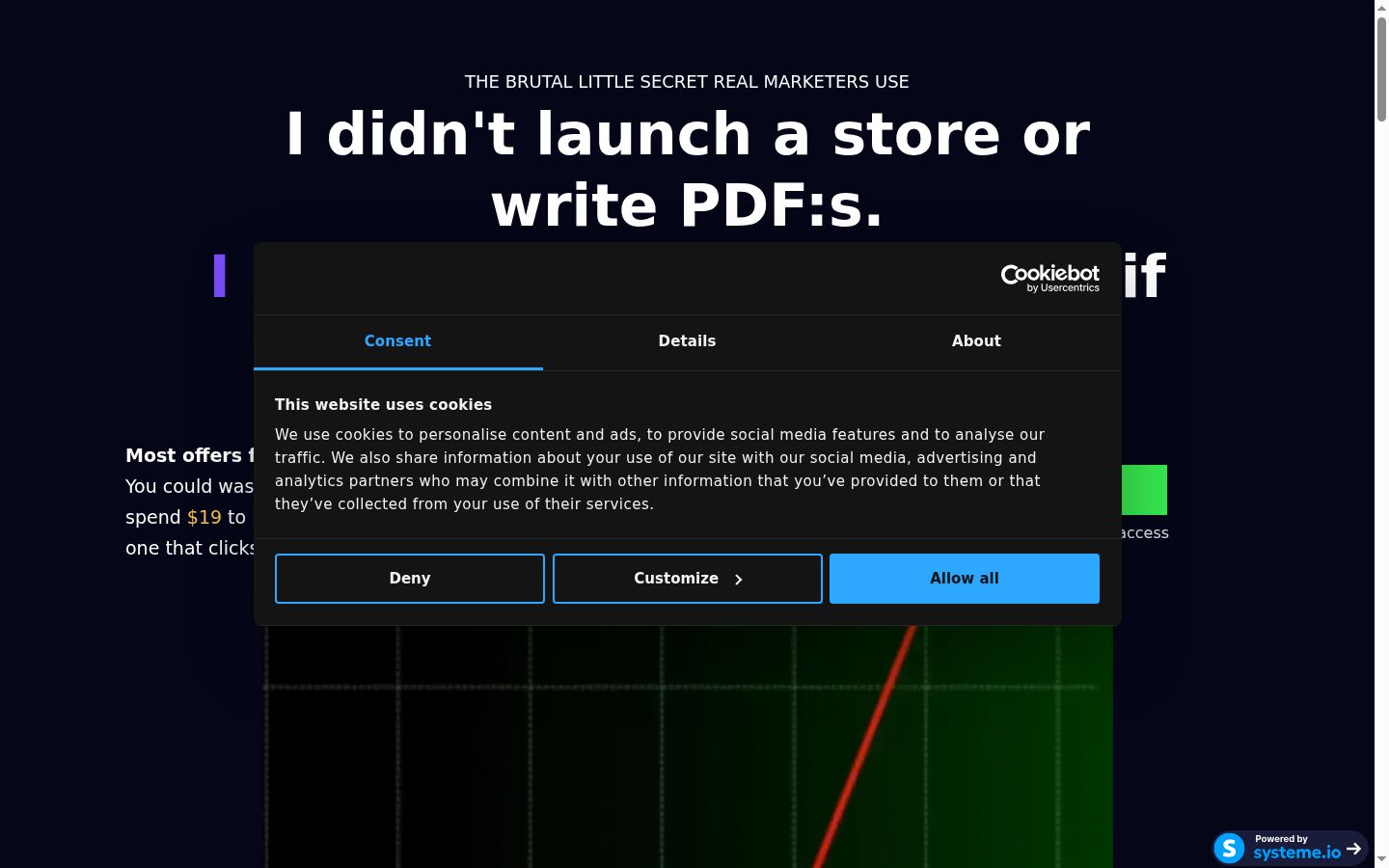 Screenshot del banner di consenso mostrato prima di qualsiasi interazione