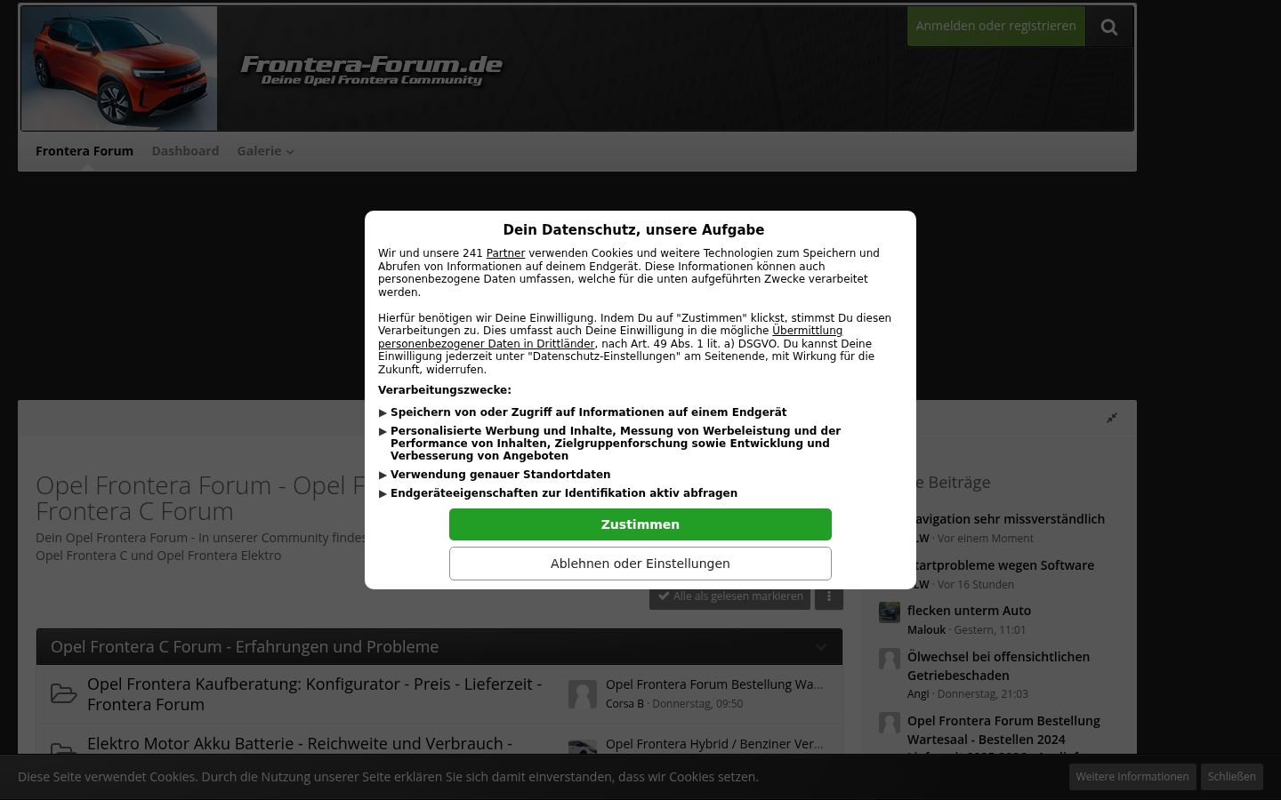 Screenshot del banner di consenso mostrato prima di qualsiasi interazione