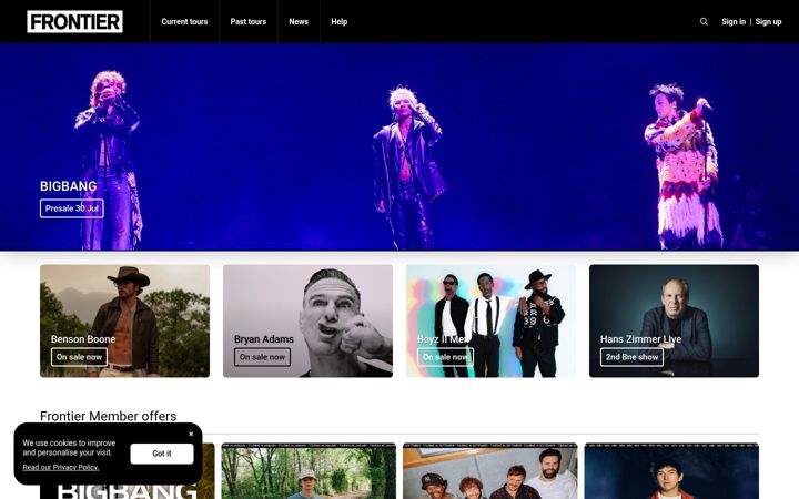Screenshot of frontiertouring.com