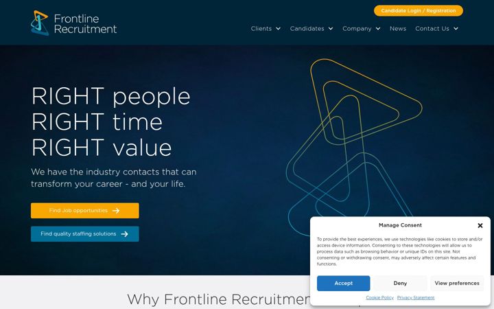Snimka zaslona za frontlinerecruitment.co.uk
