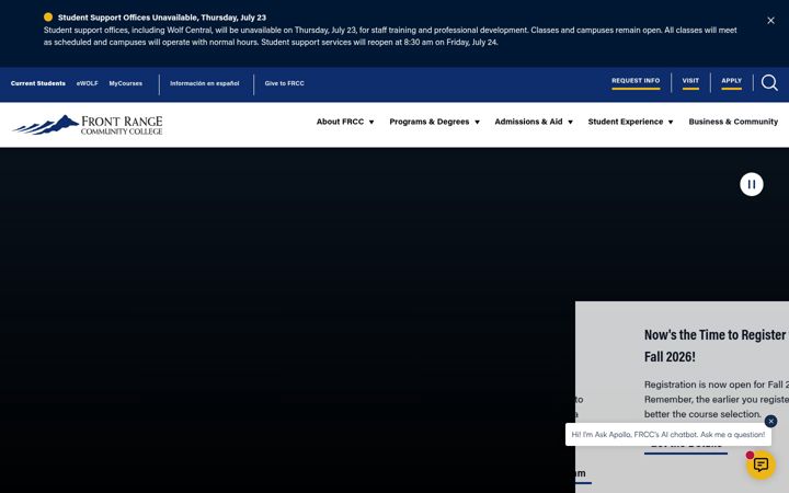 Snimka zaslona za frontrange.edu