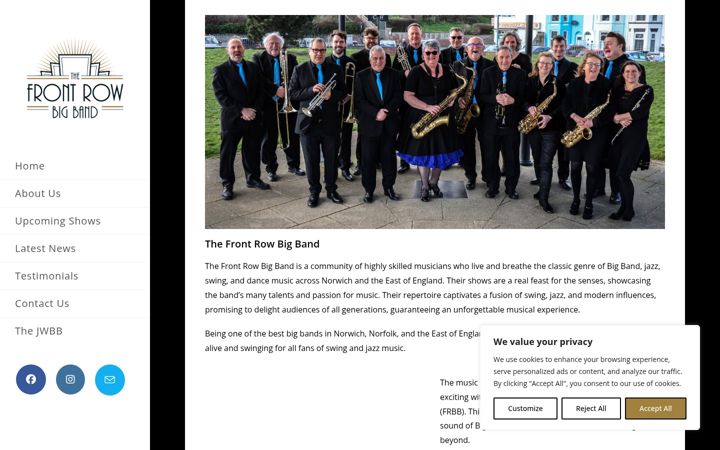 Snimka zaslona za frontrowbigband.co.uk