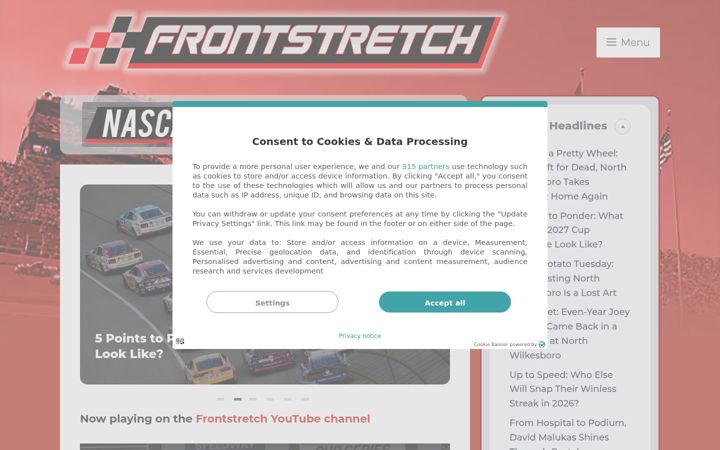 Screenshot of frontstretch.com