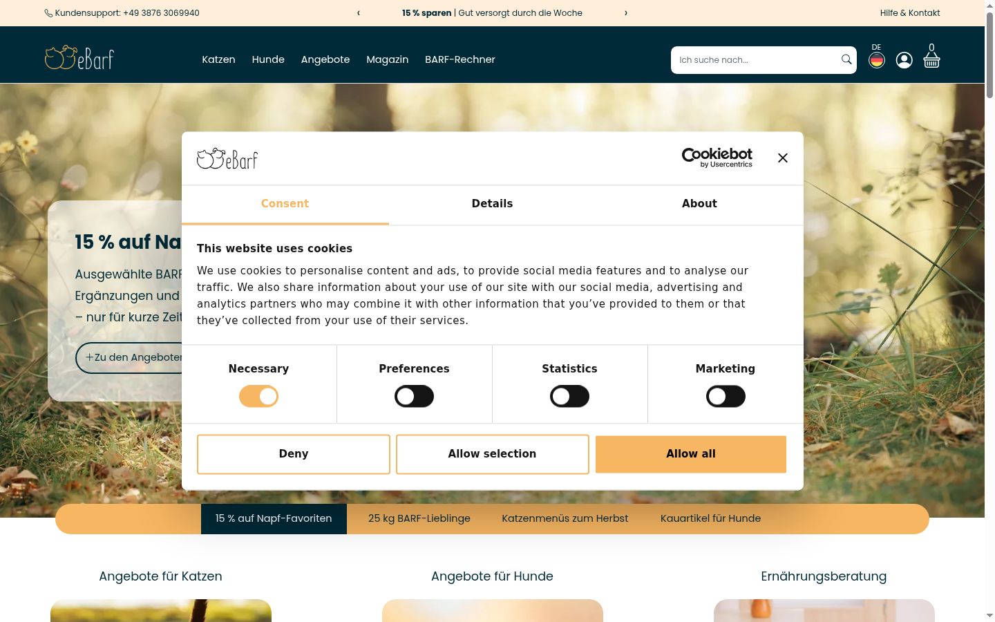 Screenshot del banner di consenso mostrato prima di qualsiasi interazione