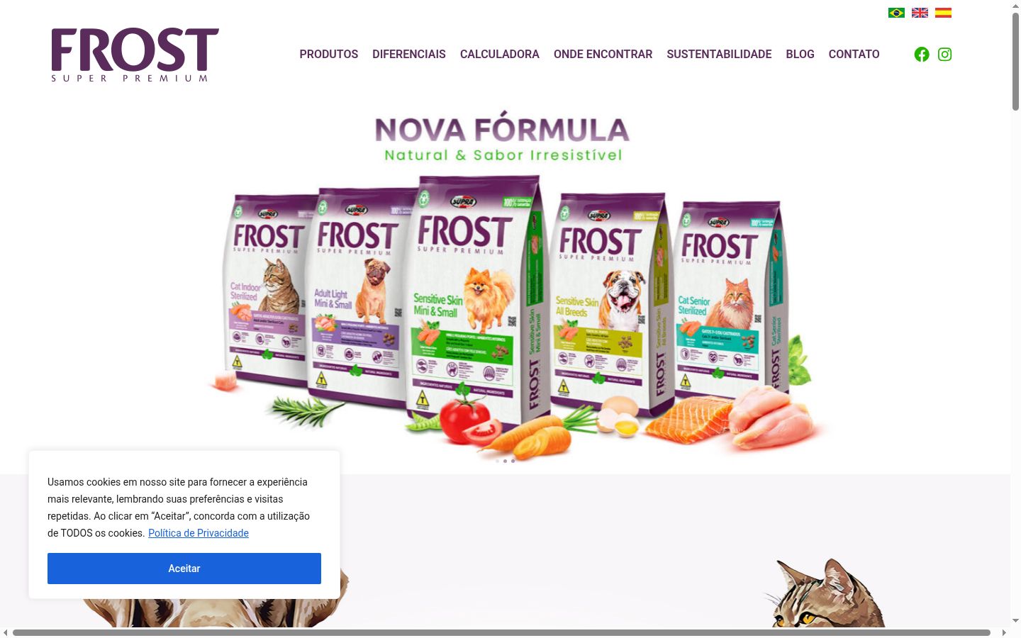 Captura de ecrã do banner de consentimento apresentado antes de qualquer interação