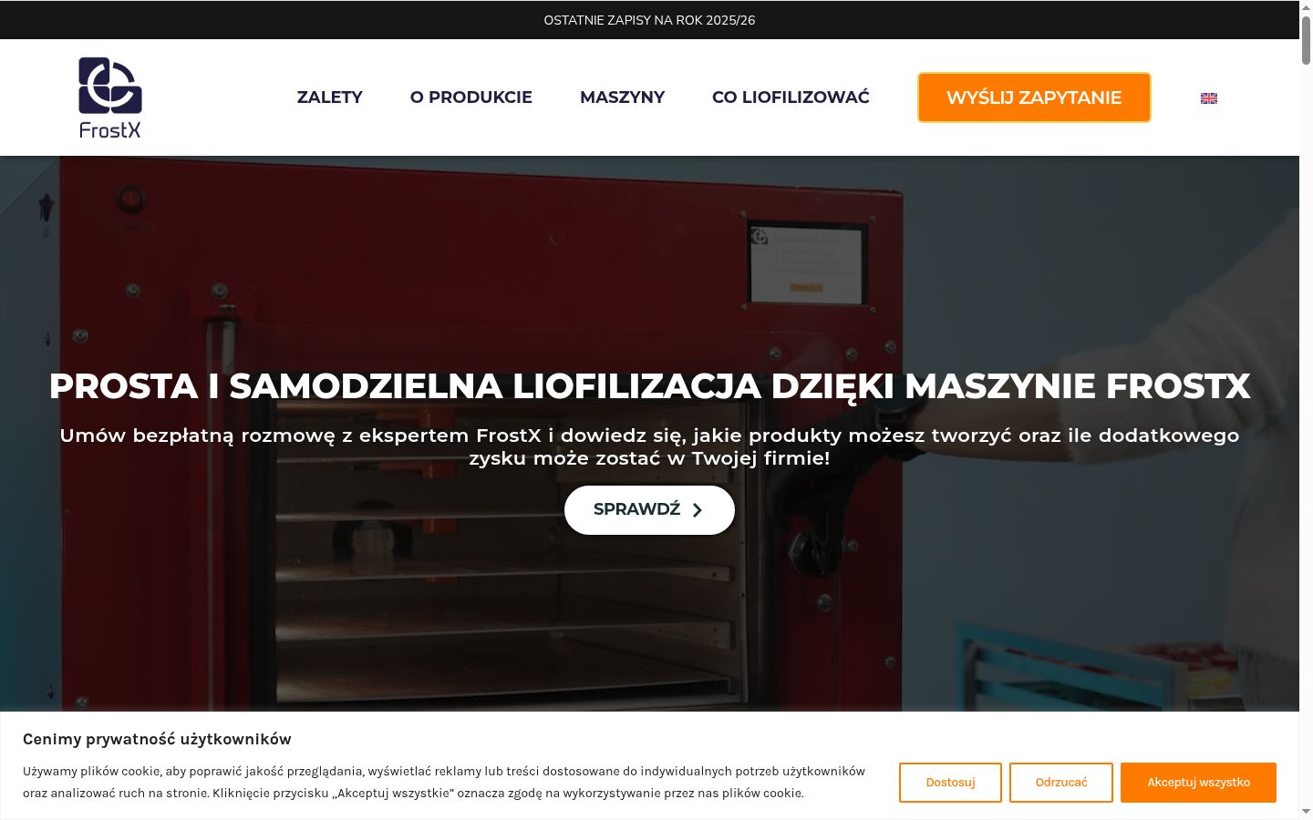 Zrzut ekranu banera zgody wyświetlanego przed jakąkolwiek interakcją