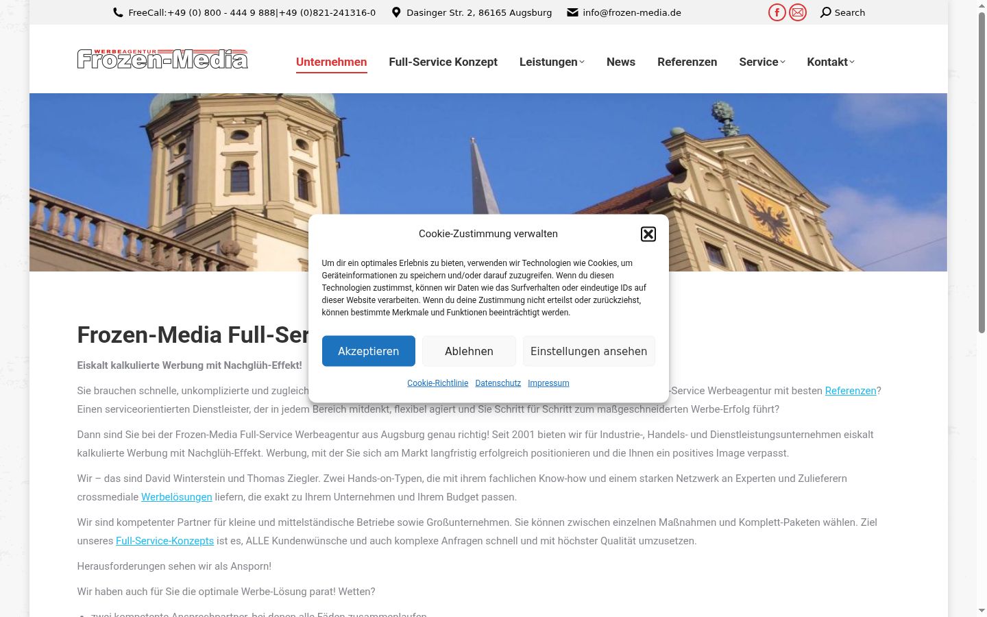 Screenshot del banner di consenso mostrato prima di qualsiasi interazione
