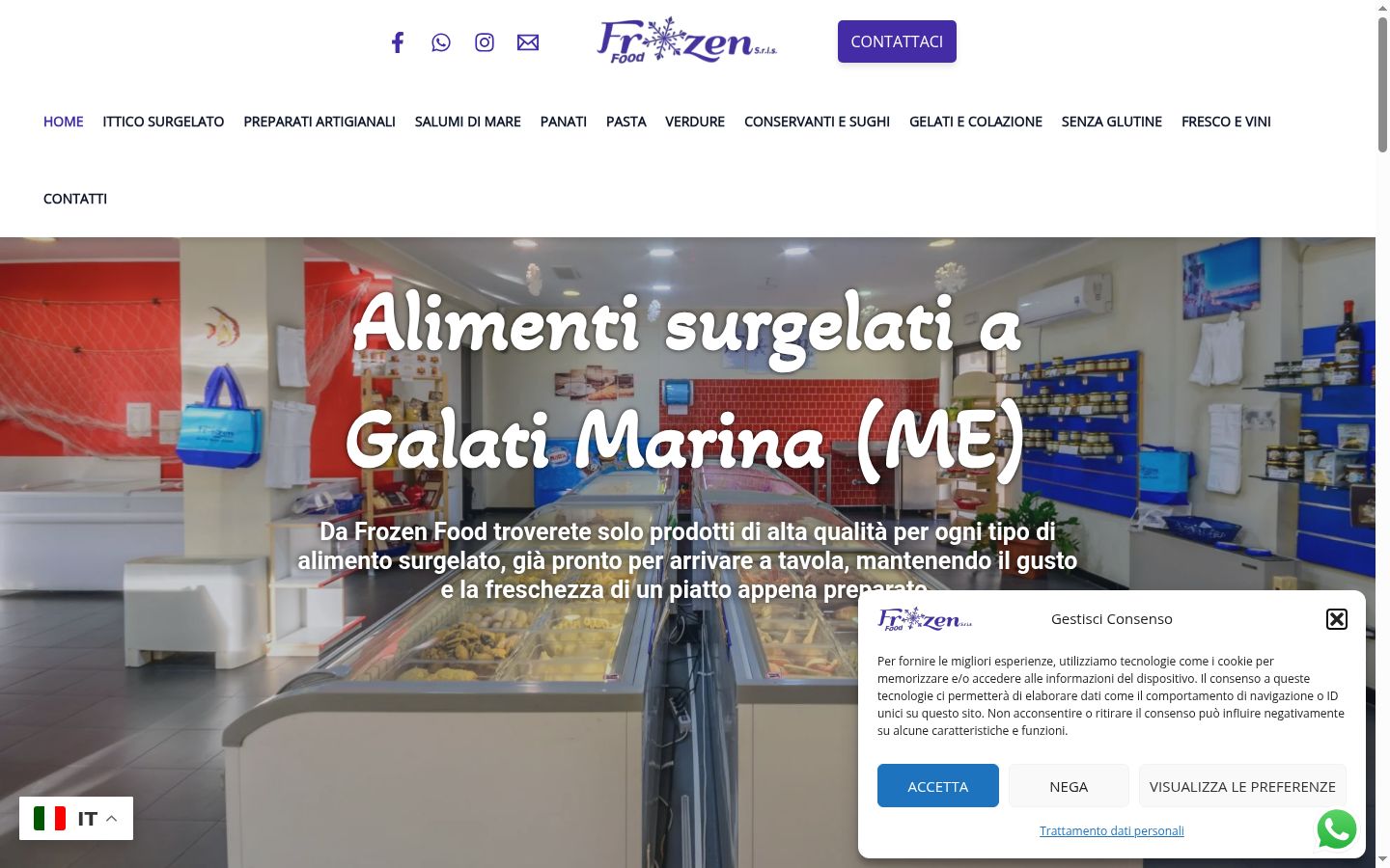 Screenshot del banner di consenso mostrato prima di qualsiasi interazione