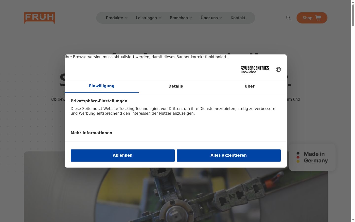 Snímek obrazovky baneru souhlasu zobrazeného před jakoukoli interakcí