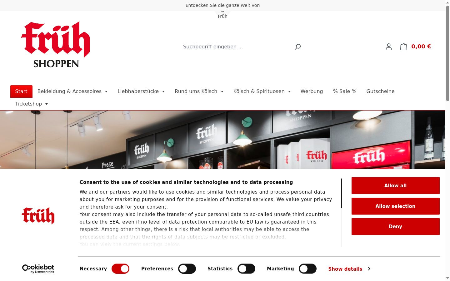 Screenshot del banner di consenso mostrato prima di qualsiasi interazione