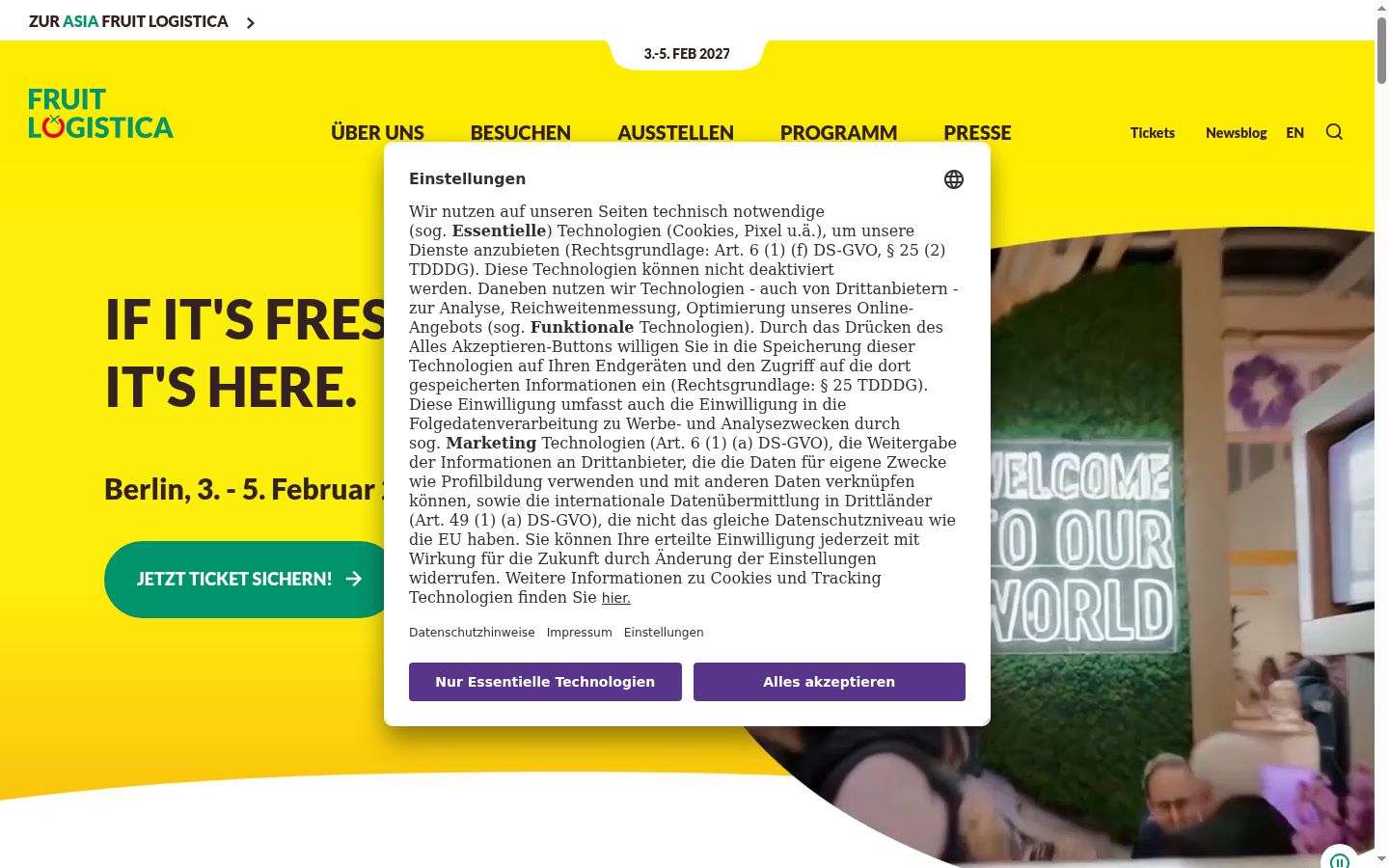 Skärmbild av samtyckesbannern som visades före någon interaktion
