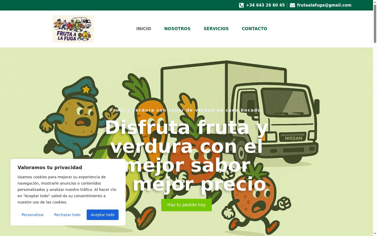 Captura de ecrã do banner de consentimento apresentado antes de qualquer interação