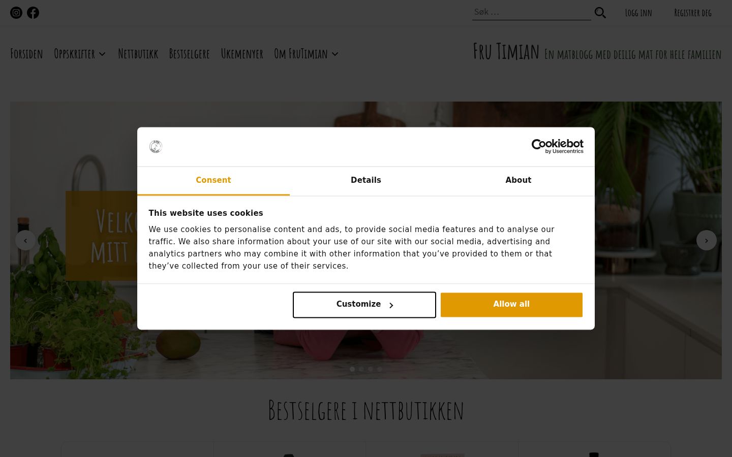 Screenshot del banner di consenso mostrato prima di qualsiasi interazione
