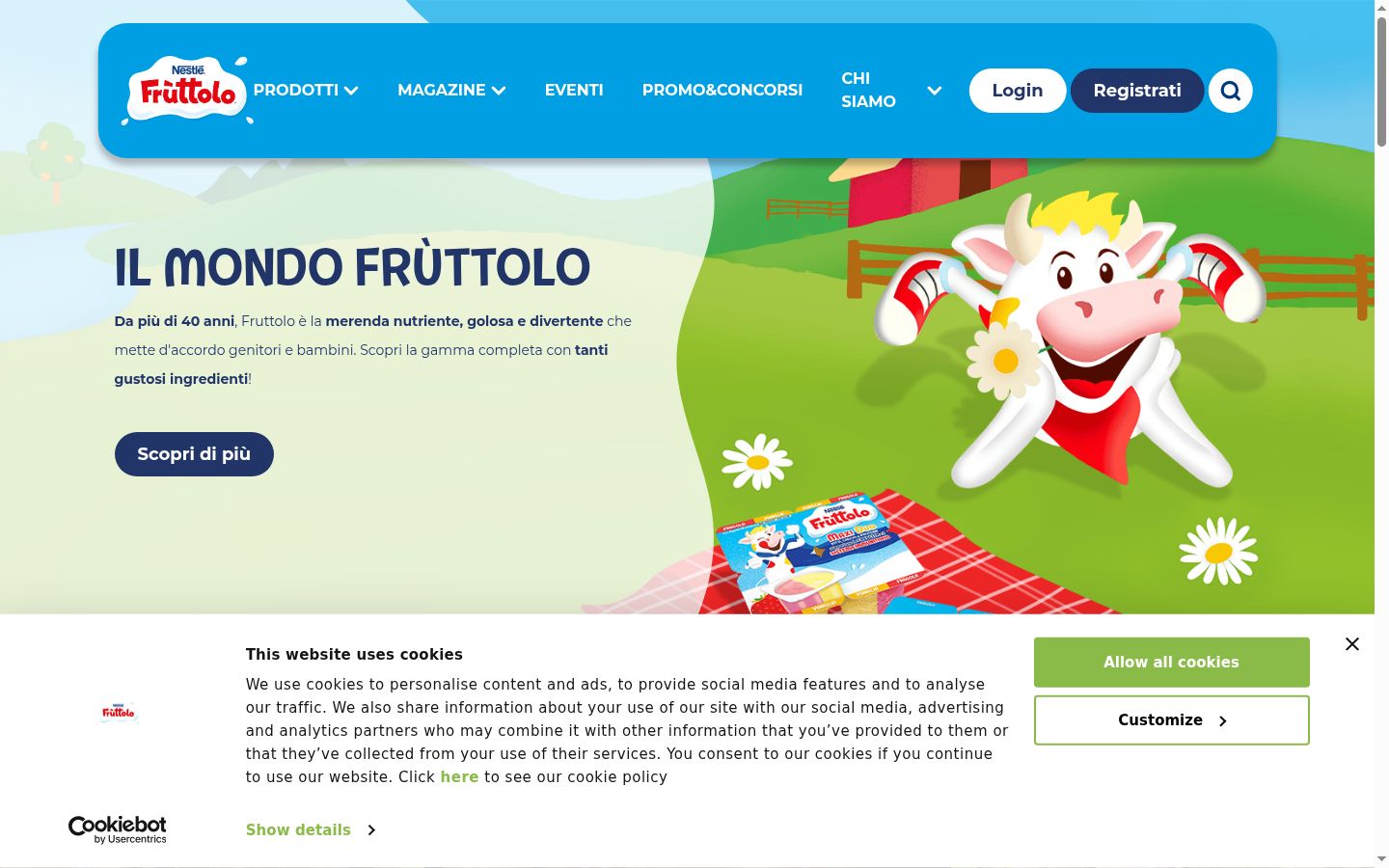 Screenshot del banner di consenso mostrato prima di qualsiasi interazione