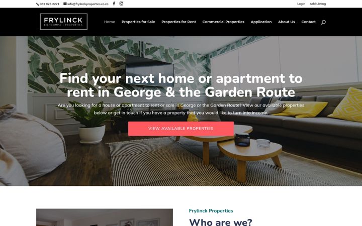 Skärmbild av frylinckproperties.co.za