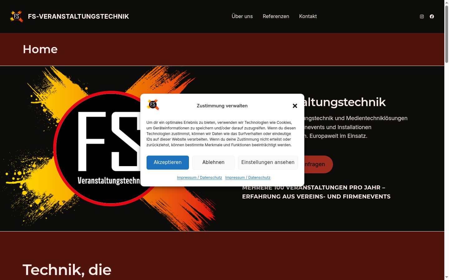 Screenshot del banner di consenso mostrato prima di qualsiasi interazione